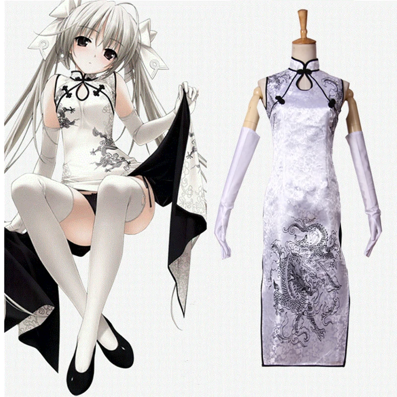 

Костюм для косплея из японского аниме Yosuga No Sora Kasugano, Ципао в китайском стиле, Дрого, черно-белый