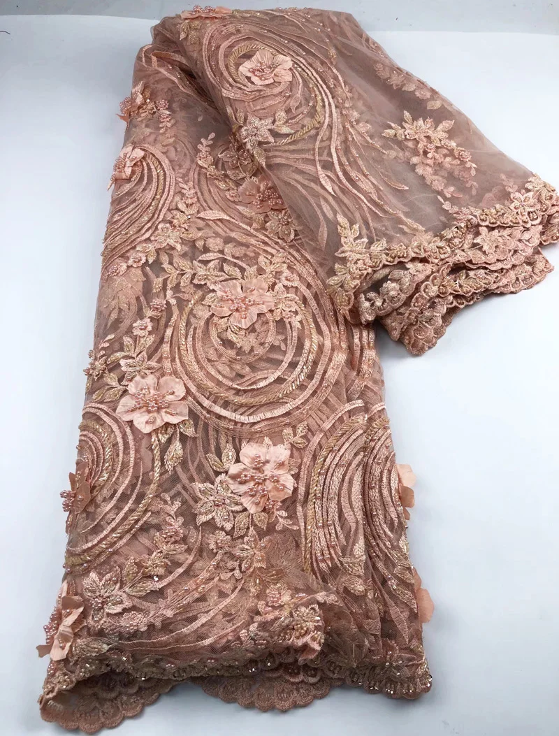 (5 ярдов/шт) Высший сорт французский чистая кружевная ткань с 3 d цветами и большим