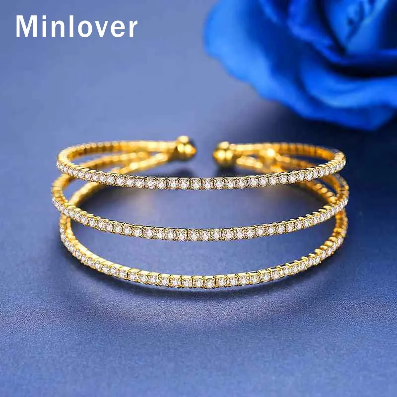 Minlover классические Многослойные браслеты со стразами на запястье для женщин