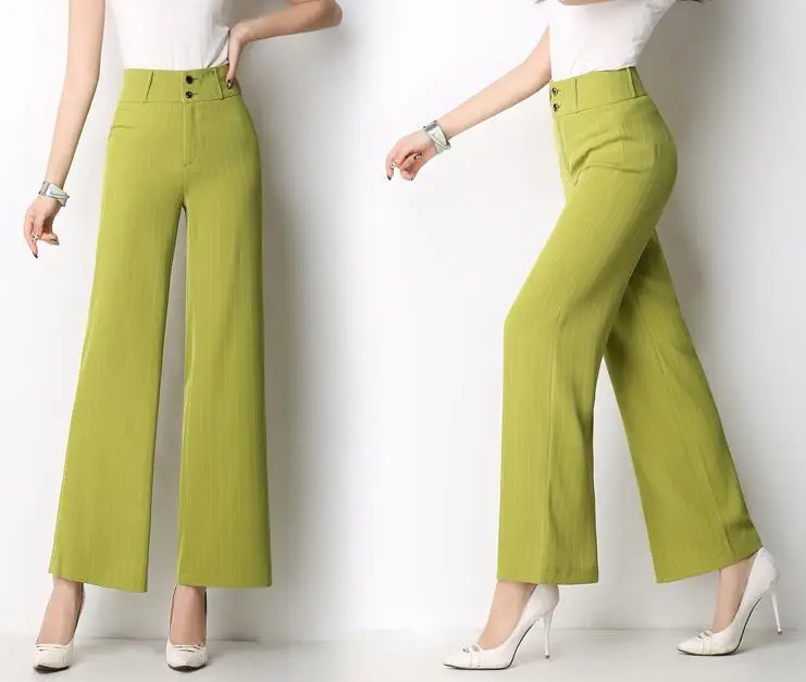 

new plus size capris wide leg pants Female striped high waist loose trousers spring and summer casual pants