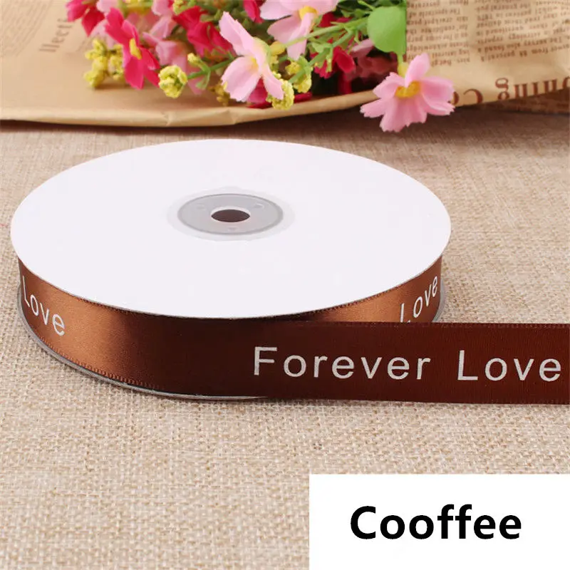 Coffee Высокое качество 2 см ширина Полиэфирная Лента печатная романтическая Цветочная на День святого Валентина упаковка подарок торт магазин Свадебная лента Материал - Цвет: Coffee