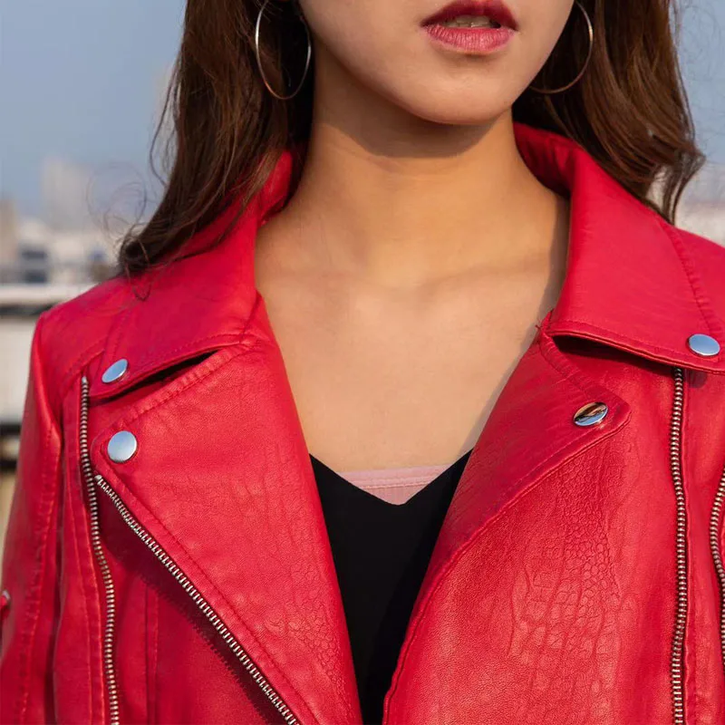 

Best selling Women's Casual Jacket Long Sleeve Strap Lapel Jacket 2019 New PU Jacket Short Jacket 3 Color 3 Code