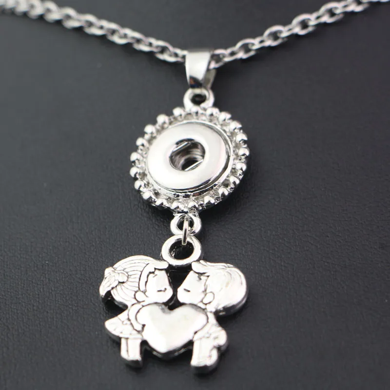 New Romantic Little Boys&ampGirls Kissing Love Heart Pendant Choker Statement Necklaces With 12mm Button Snap For Lovers Jewelry | Украшения