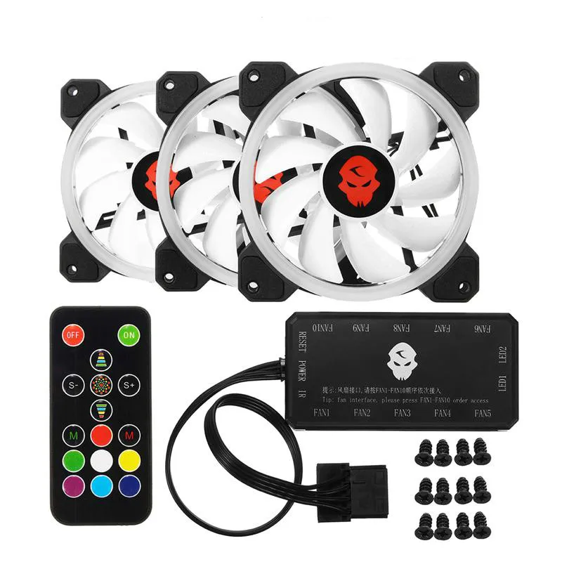 

Hot 3pcs Computer Case PC Cooling Fan RGB Adjust LED 120mm Quiet + IR Remote New computer Cooler Cooling RGB Case Fan For CPU