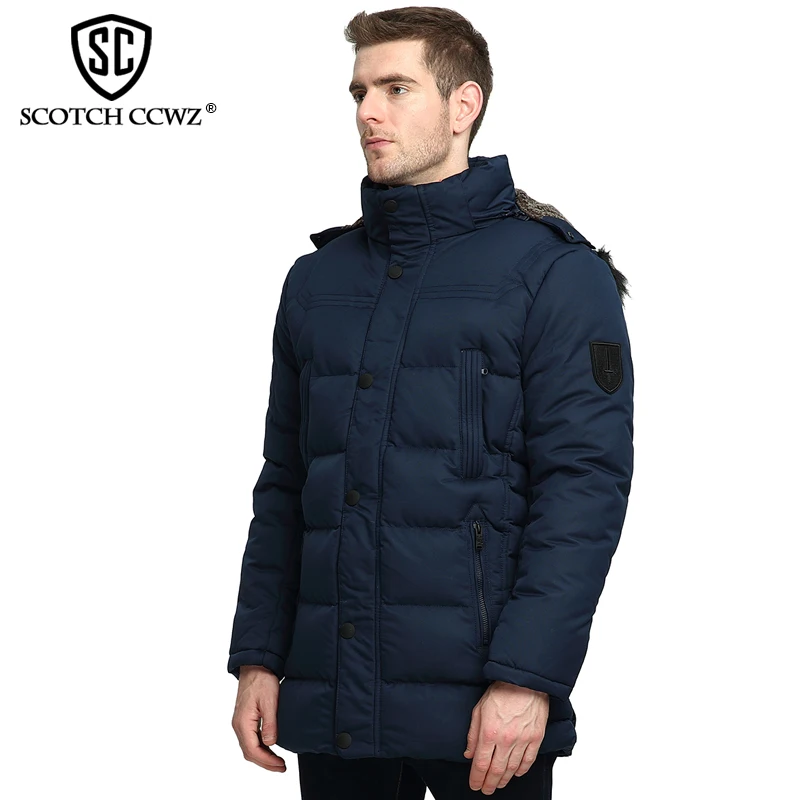 СКОТЧ CCWZ Марка Длинные Мода Толстые Зимняя Куртка Мужчины Парки Бизнес Теплые