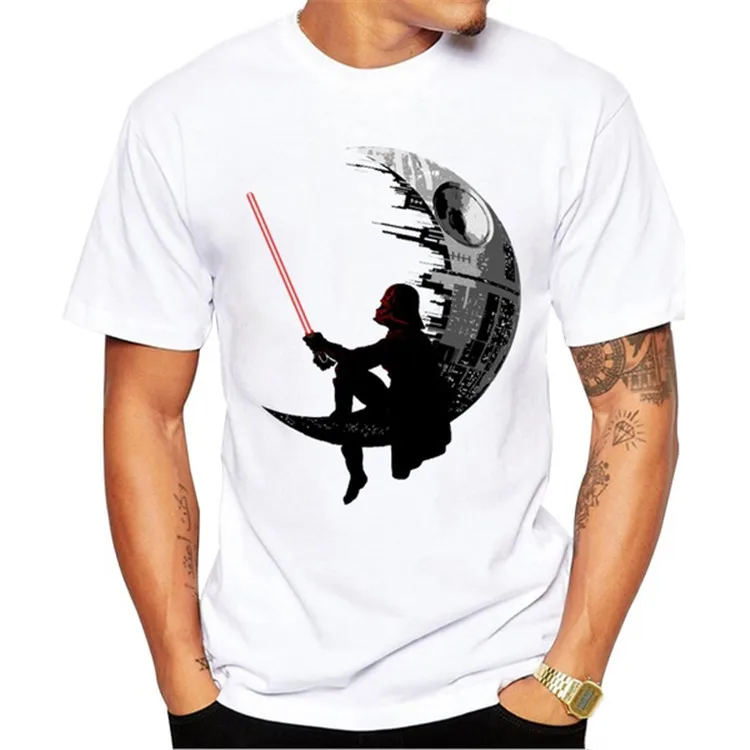

100% Cotton Digging The Moon Print Crown Lion Casual Mens O-neck T Shirts Vogue Tees Tops Men T-shirt Short Sleeve Men Tshirt
