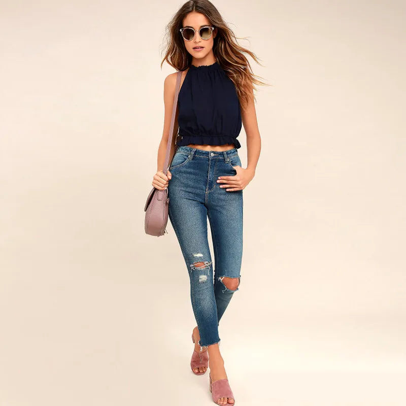 Мода Cami футболка Женские топы с открытыми плечами Холтер рукавов короткая со