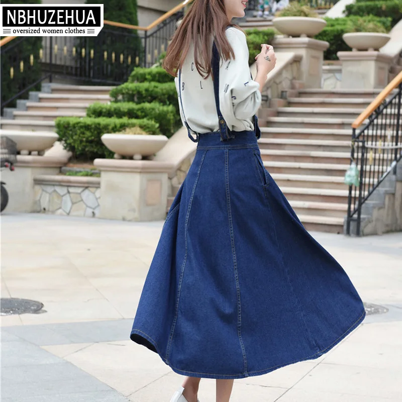 NBHUZEHUA T855 3XL 4XL 5XL женская джинсовая юбка на бретелях длинная Корейская модель