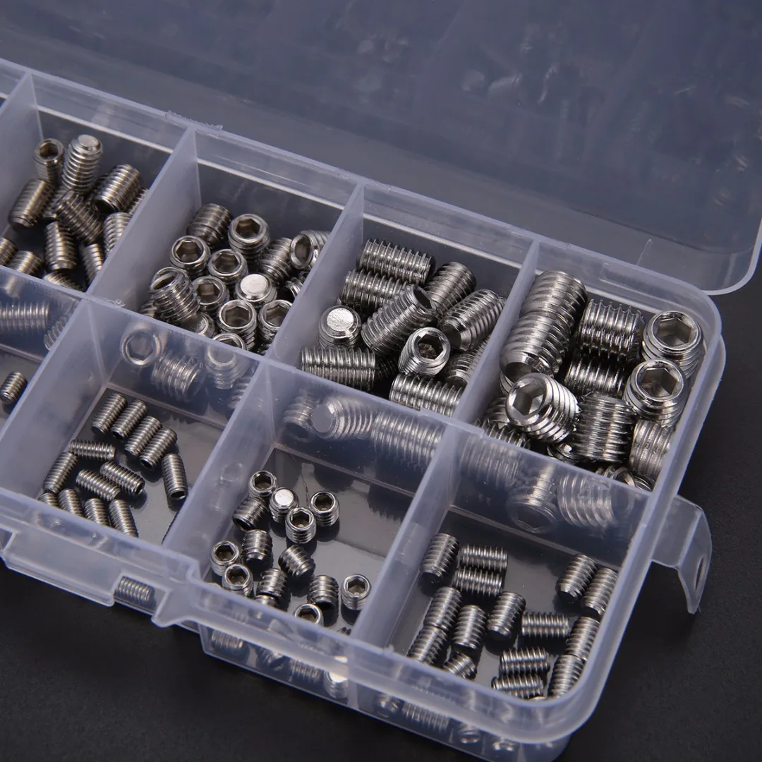 

200pcs Stainless Steel Allen Head Socket Hex Set Screw Grub Screws Cup Point Assortment Kit With Plastic Case