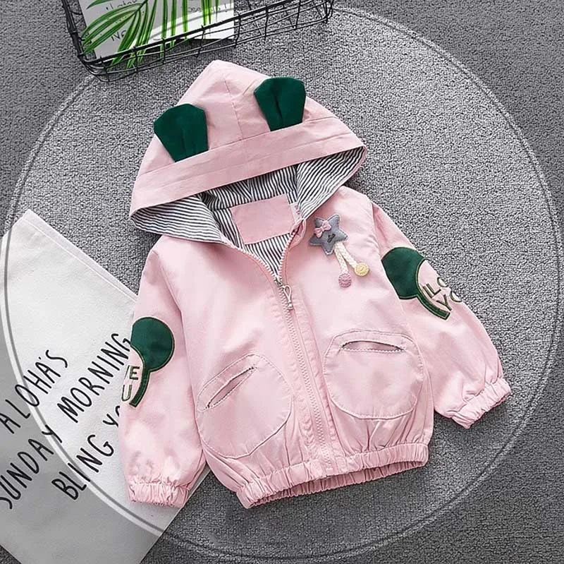 Pink DOSOMA/; пальто и куртки для маленьких девочек и мальчиков; детские пальто с капюшоном и ушками мыши; весенние повседневные куртки для девочек; хлопковая ветровка для мальчиков - Цвет: Pink