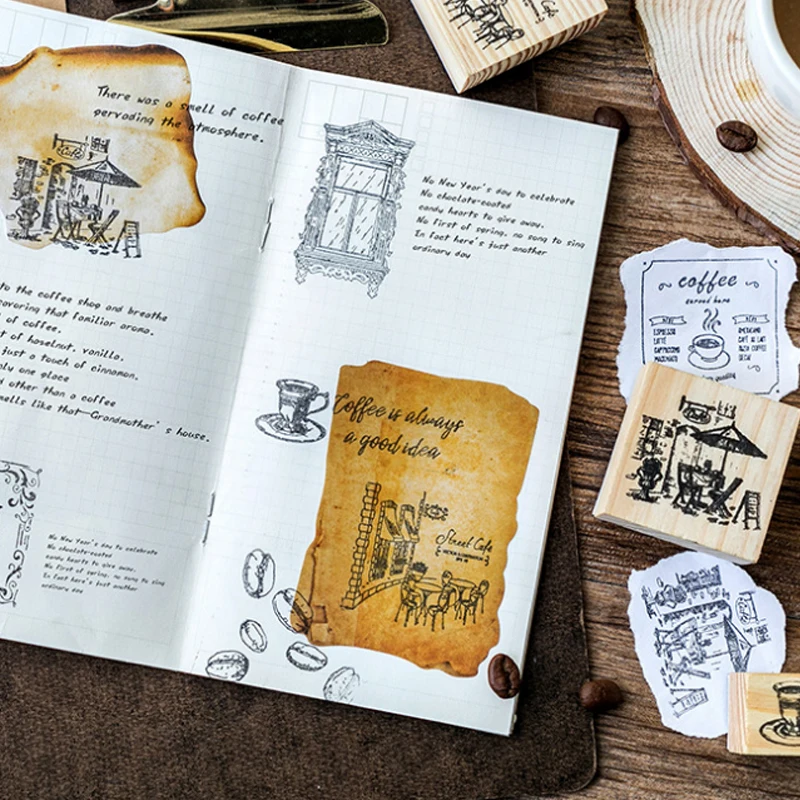 1 шт. серия открытий кофейни деревянный штамп сделай сам ручная работа наклейки