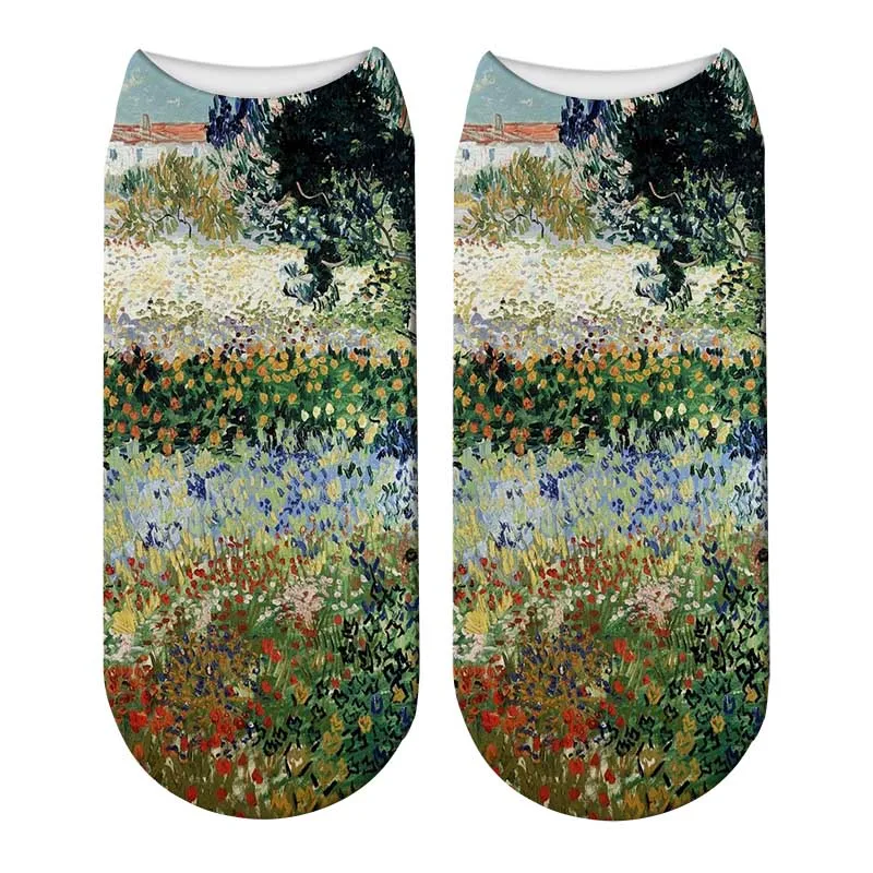 7 Новинка, носки с 3D принтом, масляная живопись, Ван Гог, женские хлопковые носки с подсолнухами, звездная ночь, индивидуальное искусство, всемирно известные Носки с рисунком - Цвет: 7