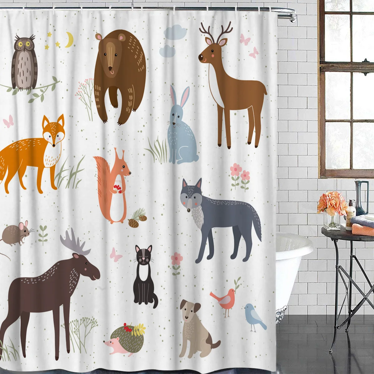 OURHouse мультфильм дикие животные зоопарк милый Душ Шторы Ванная комната ткань