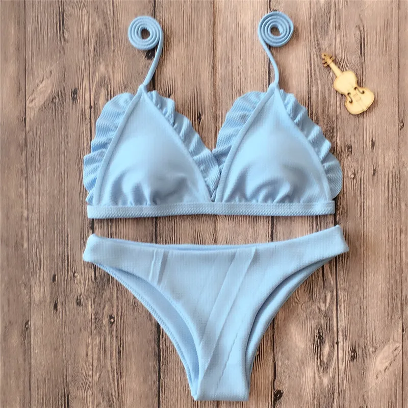 6 цветов одноцветное бикини ванный комплект низкая талия Мягкий Купальник Push Up