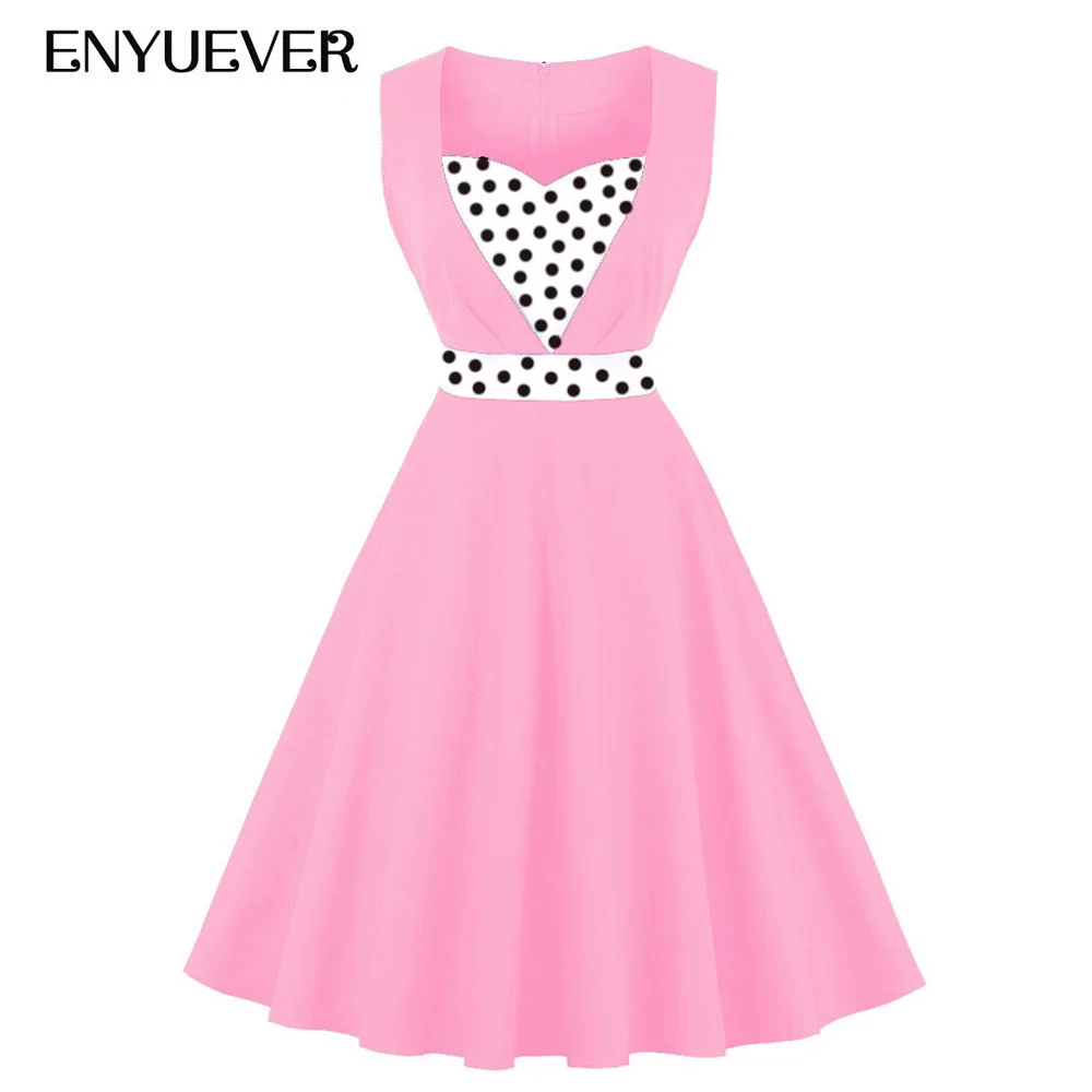 Enyuever Plus Size Vintage Dress Womens Clothes Sleeveless Rockabilly Robe Pin Up Patchwork Swing Summer Vestido Casual | Женская одежда