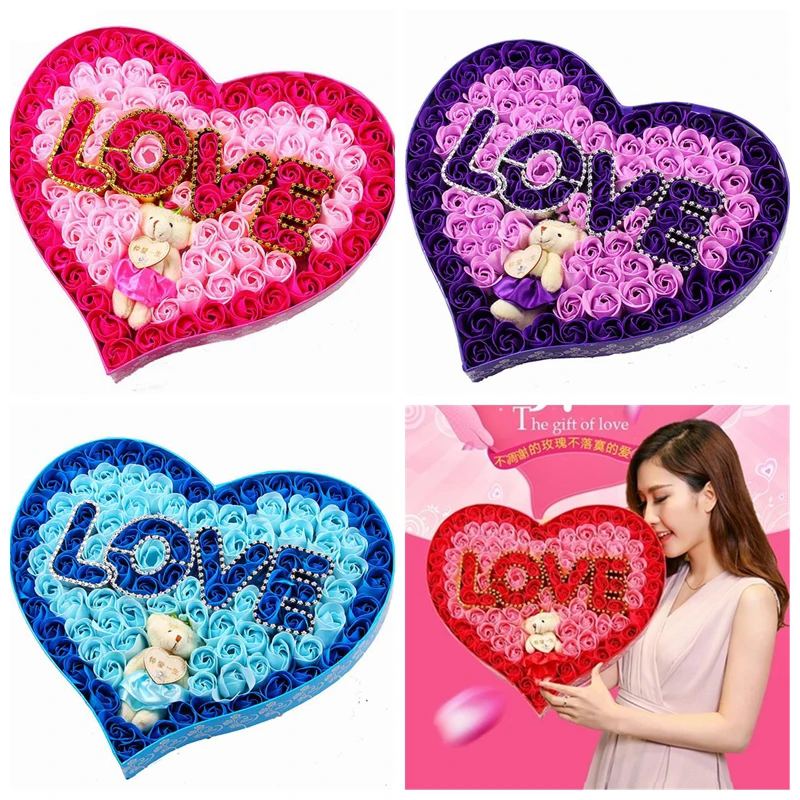 100 шт любовь медведь Роза мыло цветок в форме сердца подарочная коробка Подарок на годовщину/День рождения/свадьбу/женский день/День Святого Валентина