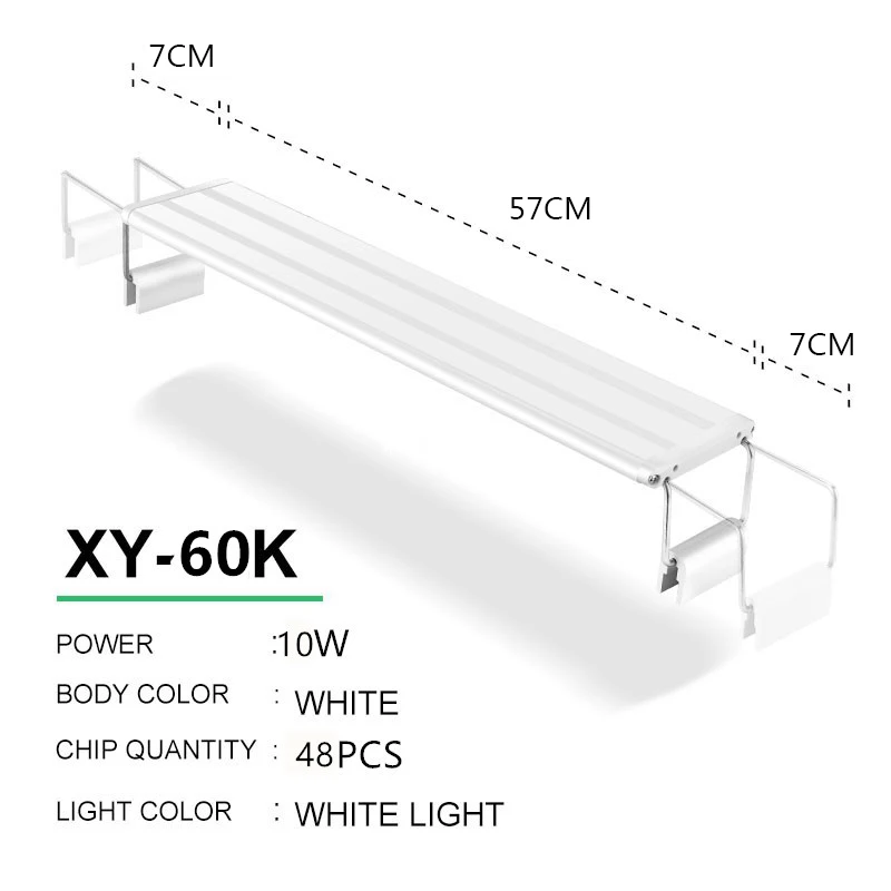 XY-60N White Аквариумный светодиодный светильник 15-57 см, высококачественный светильник для аквариума с выдвижными кронштейнами, белый и синий светодиодный s подходит для аквариума - Цвет: XY-60N White