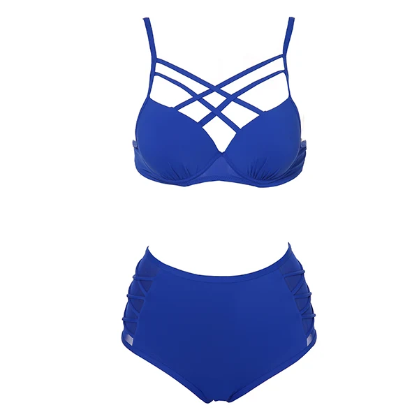 Light blue-2 Andzhelika, Одноцветный бикини, набор, для женщин, пуш-ап, бикини, сетка, бандаж, высокая талия, две части, купальник,, купальники - Цвет: Light blue-2