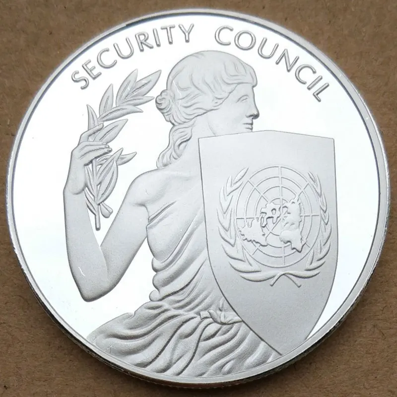 Монета искусство 1 шт. Совет Безопасности ООН и богиня мира Серебряная коллекция