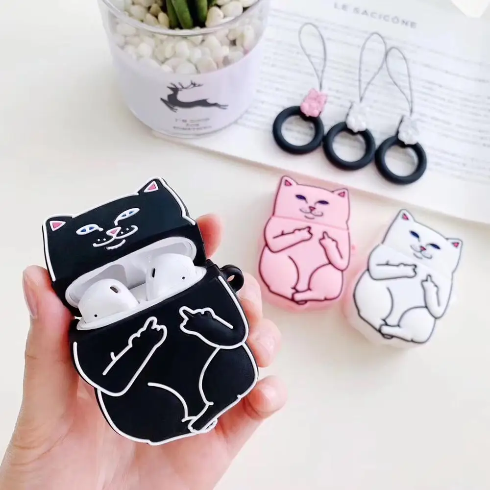 Чехол для наушников Apple AirPods силиконовый чехол с мультяшным изображением кота