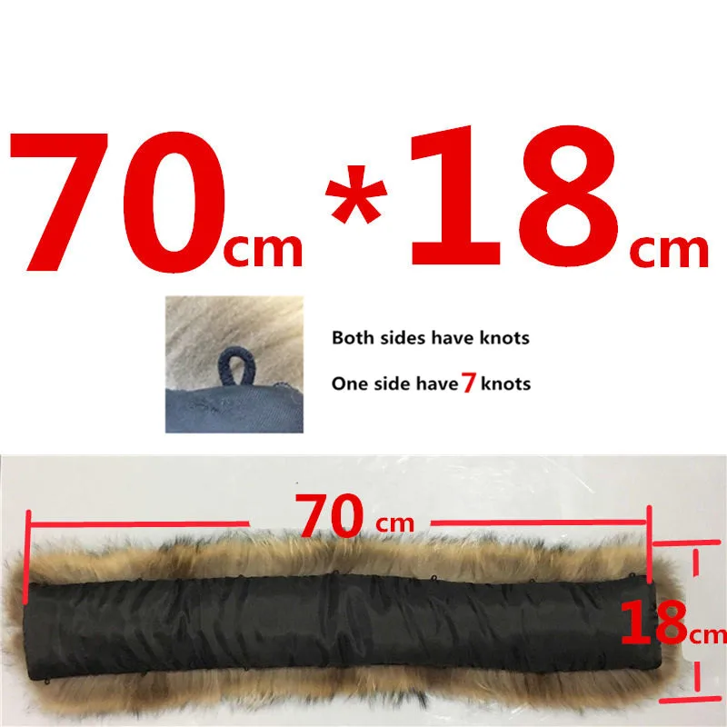 70X18 Воротник из натурального меха енота, Роскошный натуральный мех, шарф Desigual, шарфы, теплые шарфы с капюшоном, женский зимний пуховик# BF01 - Цвет: 70X18