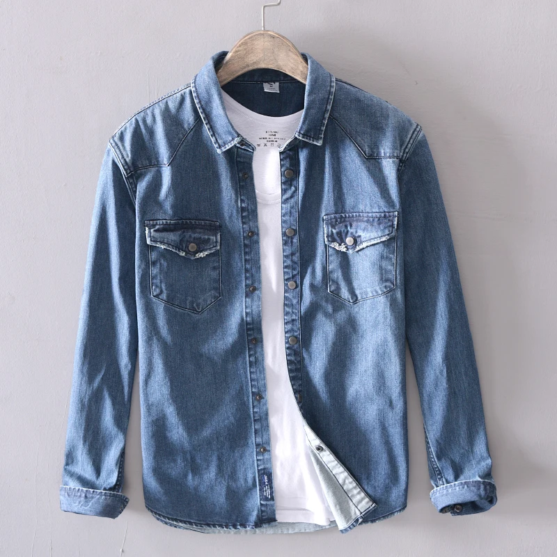 

2019 New arrival long sleeve jeans blue shirt men brand fashion denim shirts men solid casual shirt mens tops camisa chemise