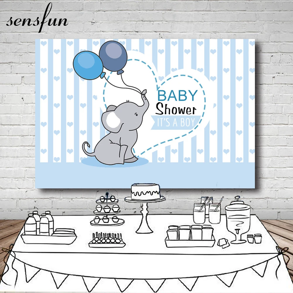 

Sensfun Light Blue Theme Elephant Baby Shower Photography Backdrop Balloon Heart Boys Happy Birthday Party Backgrounds 7x5ft