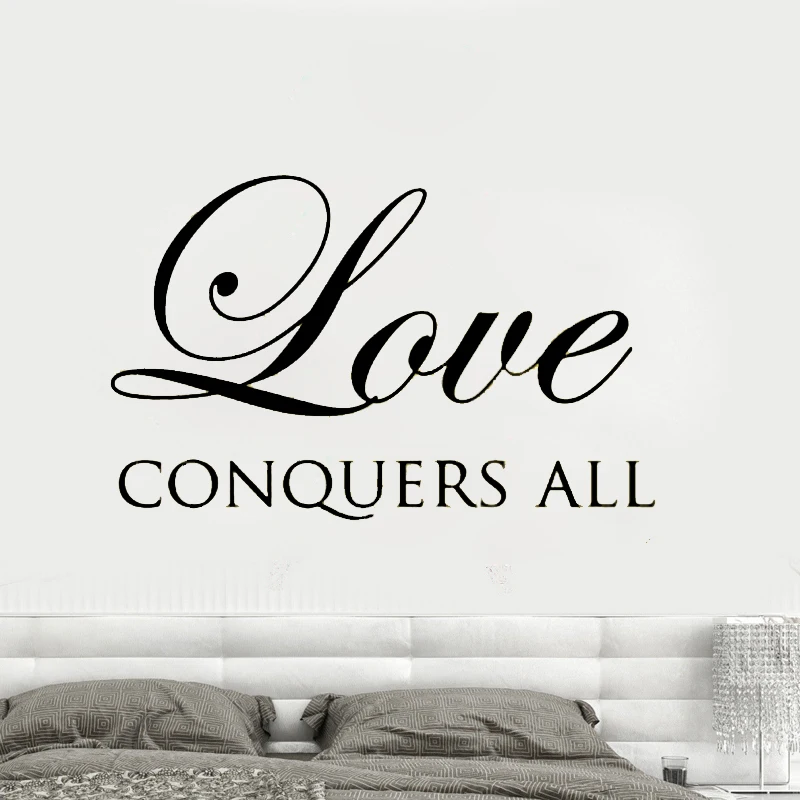 Надпись настенные наклейки с цитатами Love Conquers на стену для всей спальни
