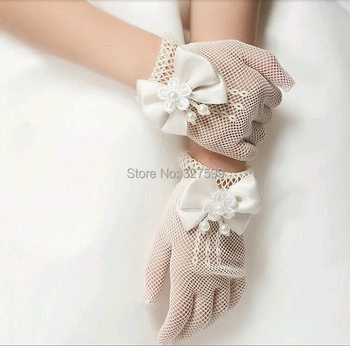 Детские Формальные Перчатки принцессы атласный бант знатных короткие дизайн Ivory
