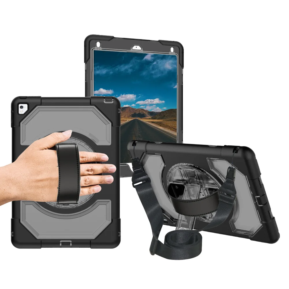 Для iPad Air 2 Pro 9 7 сверхпрочный чехол с поворотом на 360 ° кожаным ремешком плечо