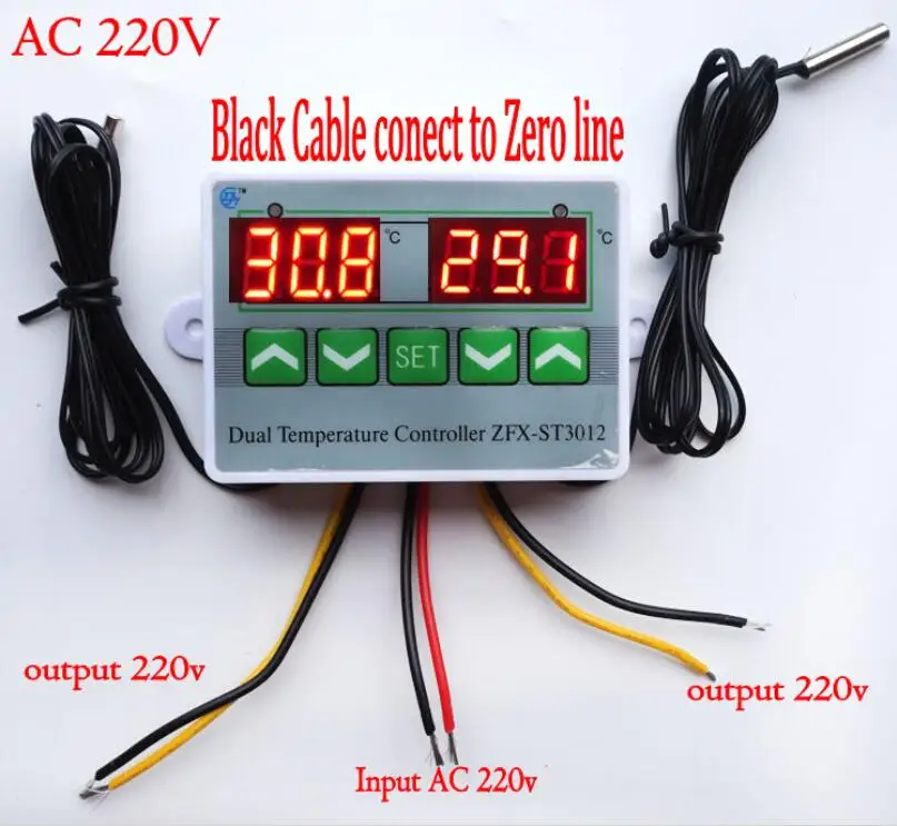 AC220V Переменный ток 220 в 12 В 24 в цифровой светодиодный двойной термометр контроллер температуры термостат инкубатор контроль микрокомпьютер двойной зонд - Цвет: AC220V