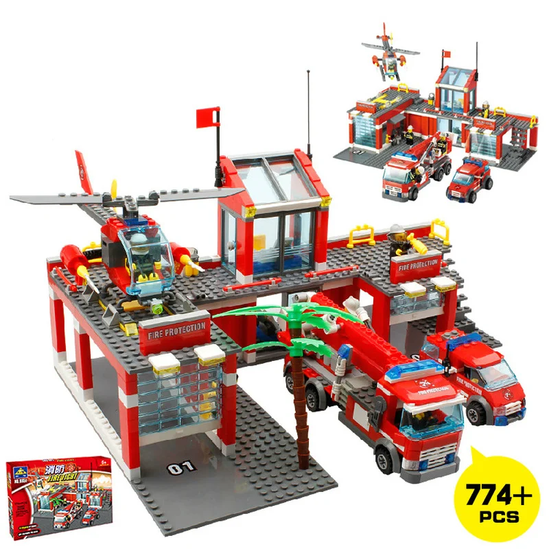 8051 строительные блоки модель пожарной станции Совместимые Legoings город Кирпичи