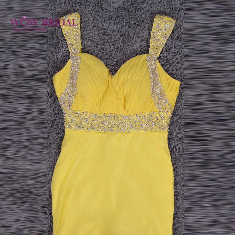 Wowbridal Изящные жёлтое длинное платье для выпускного вечера 2021 складки вырез