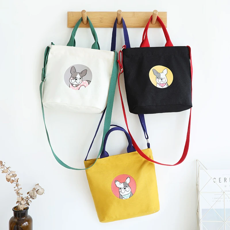Женская Холщовая Сумка тоут через плечо с рисунком собаки хлопковая тканевая