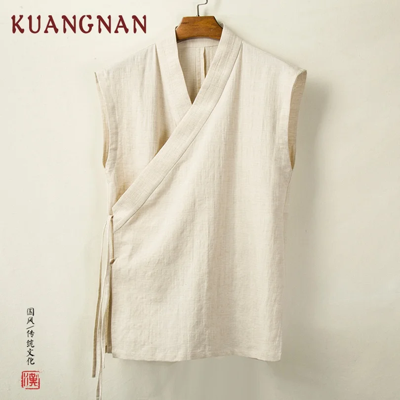 KUANGNAN однотонное китайское кимоно кардиган мужские рубашки 4XL одежда японское
