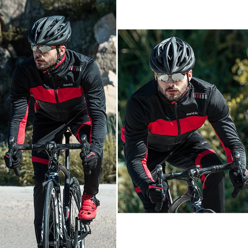 Мужская зимняя велосипедная куртка Santic ветрозащитная Теплая Флисовая с длинным