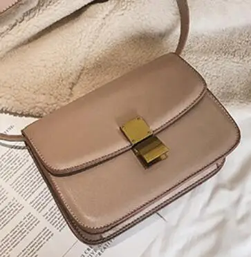 Large Light khaki Роскошная брендовая сумка Новая модная простая квадратная сумка Качественная из искусственной кожи женская дизайнерская сумка сумки-мессенджеры через плечо с замком - Цвет: Large Light khaki