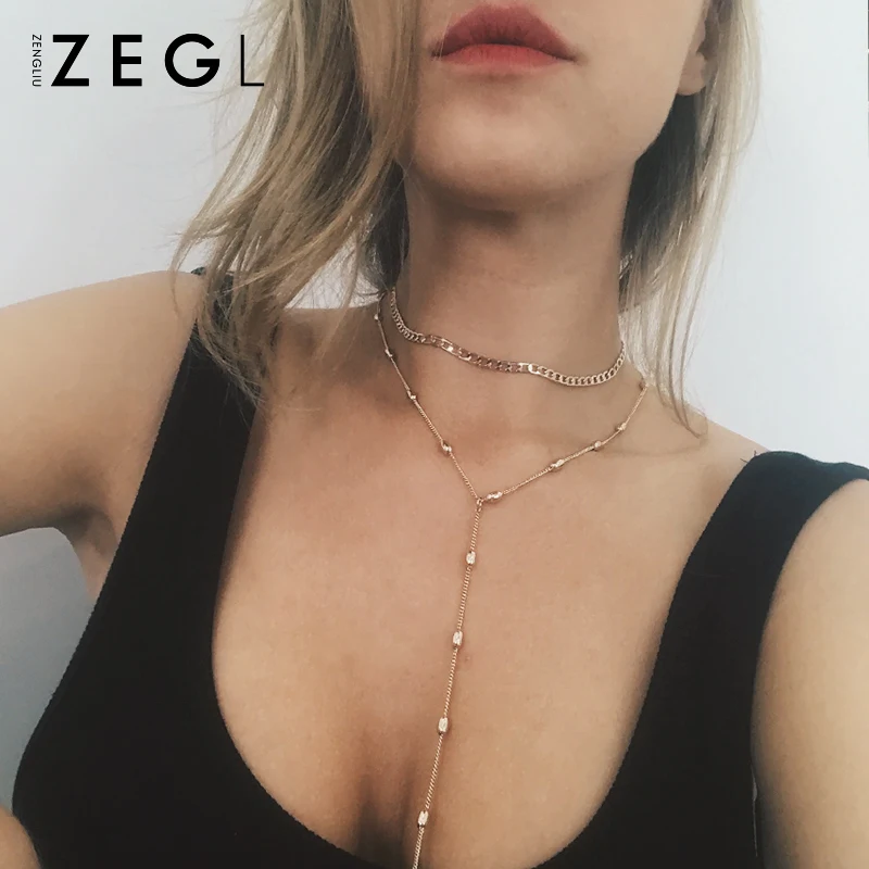 Женская двухслойная цепочка ZEGL простая для ключиц многослойное ожерелье| |