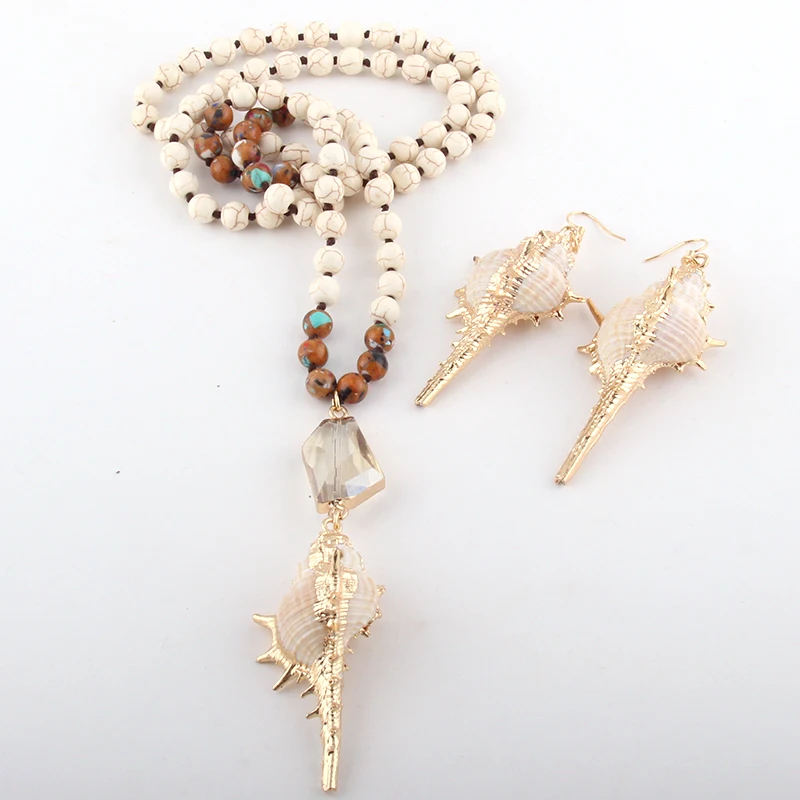 MOODPC модные ювелирные изделия Длинные камни с узлом ракушки кулон ожерелья для