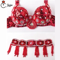 women stage dance wear oriental dance sequined beaded belly dance suit 2pcs bra and belt costumes for belly dance