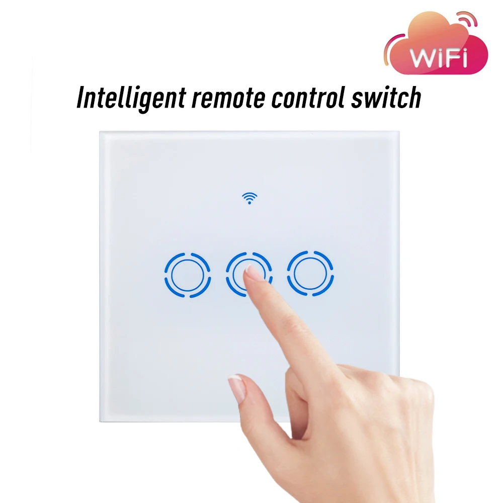 ЕС/Великобритания Стандартный умный переключатель Wi-Fi 1/2/3 банды интеллигентная сенсорный светильник переключатель Стекло Панель прерыватель Мощность выключатель приложение Управление