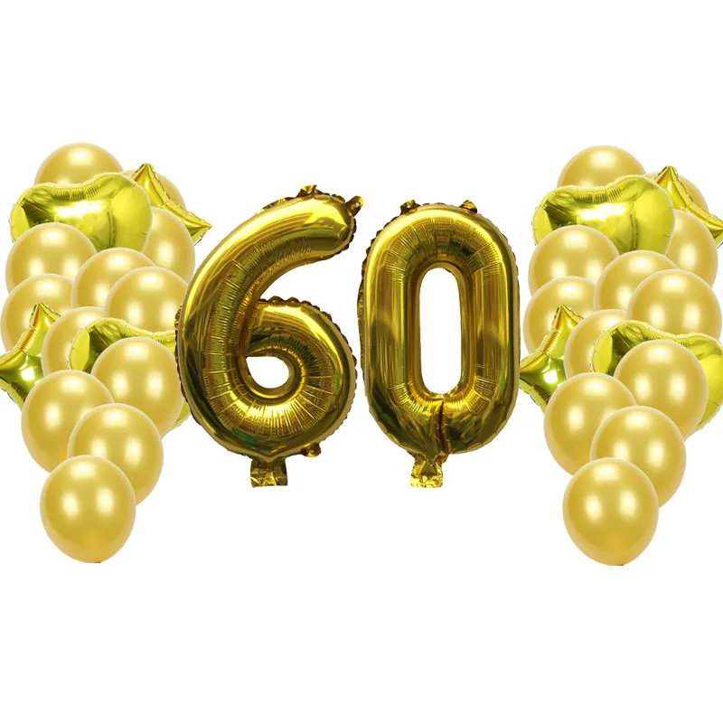 gold 60 40-дюймовый светодиод номер Фольга воздушные шары, украшенное мозаикой из драгоценных камней, 12 дюймов латексные шары и 18 дюймов вышивка «звёздочки» или «бриллианты» шарами 21 30 40 50 60 день рождения вечерние украшения - Цвет: gold 60