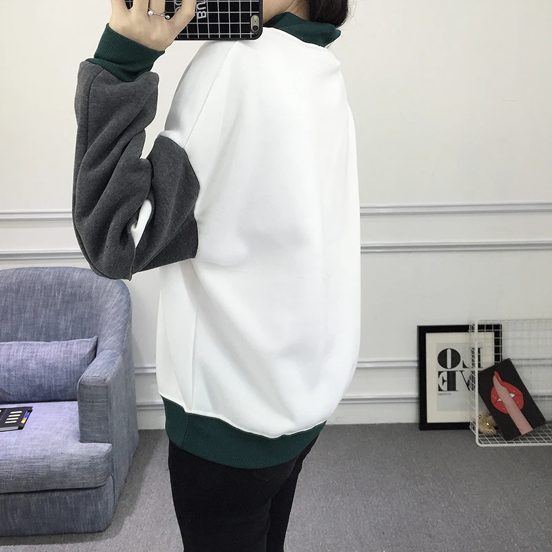 Autumn New Spell Color Stitching Harajuku Women Hoodies Pullover Fleece Loose Female Tracksuits Casual O Neck Sweatshirt | Женская