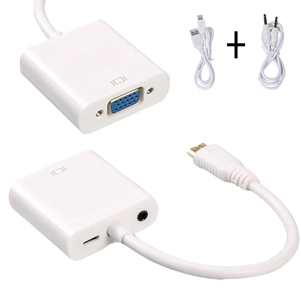 Мини адаптер hdmi vga с аудио + Micro USB кабель питания для ноутбуков планшетов 100 штук| |