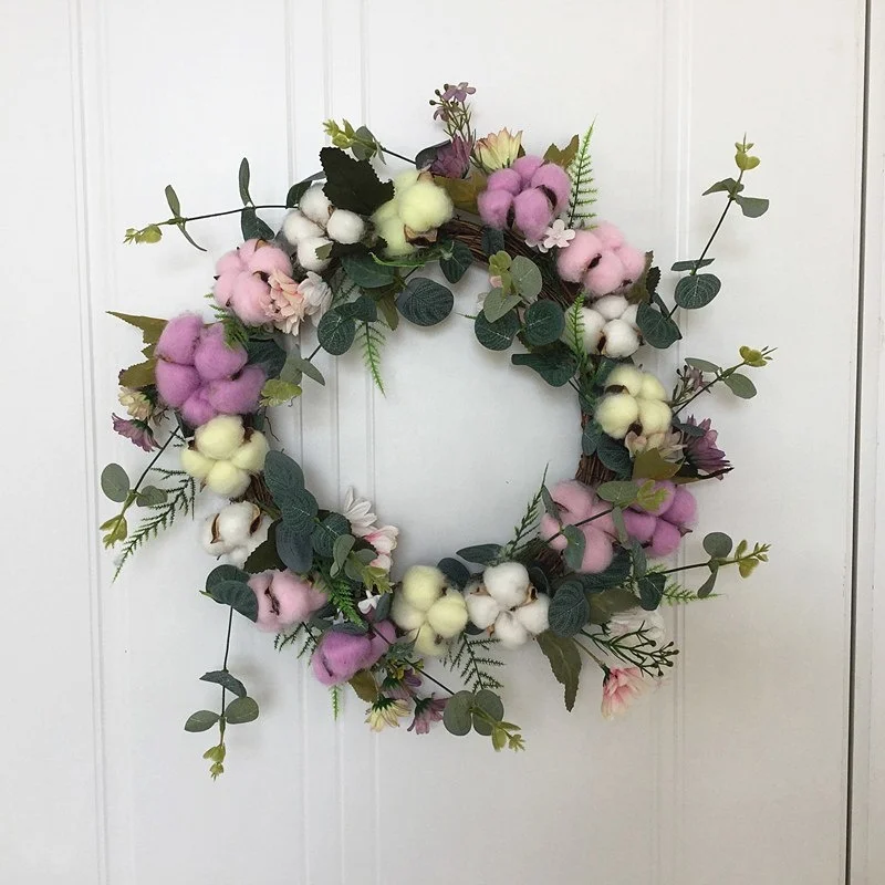 Цветной натуральный хлопковый венок Шелковый цветок зеленые листья дверной