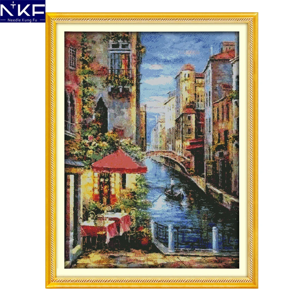 

NKF Venetian Scene Chinese Cross Stitch Pattern DIY Kits Needlework Embroidery Painting Cross Stitch Sets for Home Decor