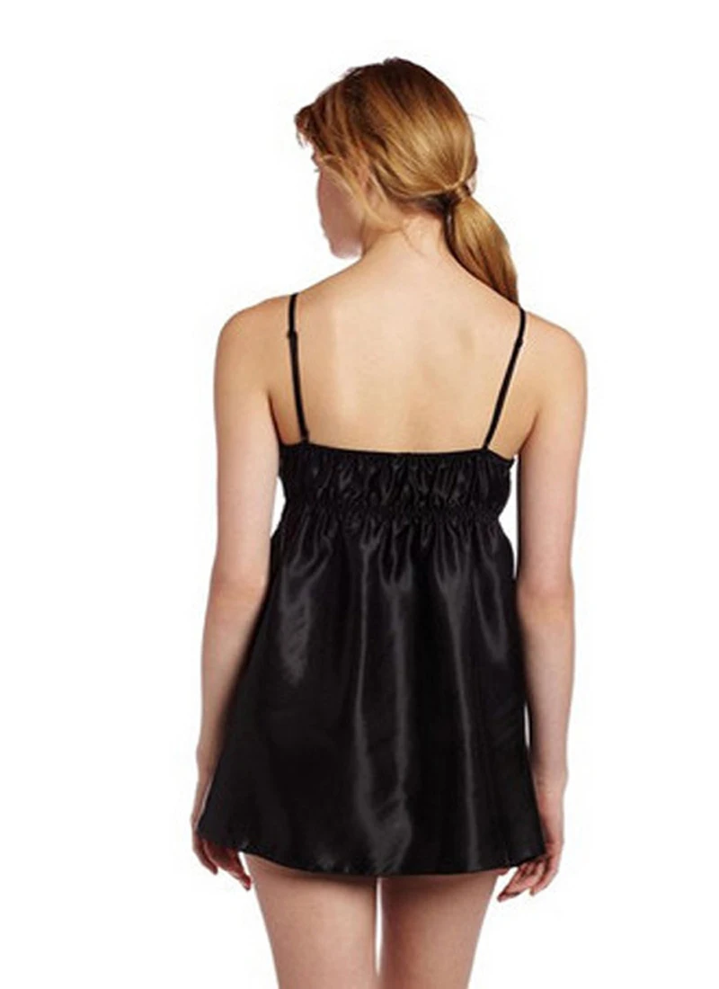 Сексуальная женская ночная рубашка Черная кружевная на тонких бретельках мини