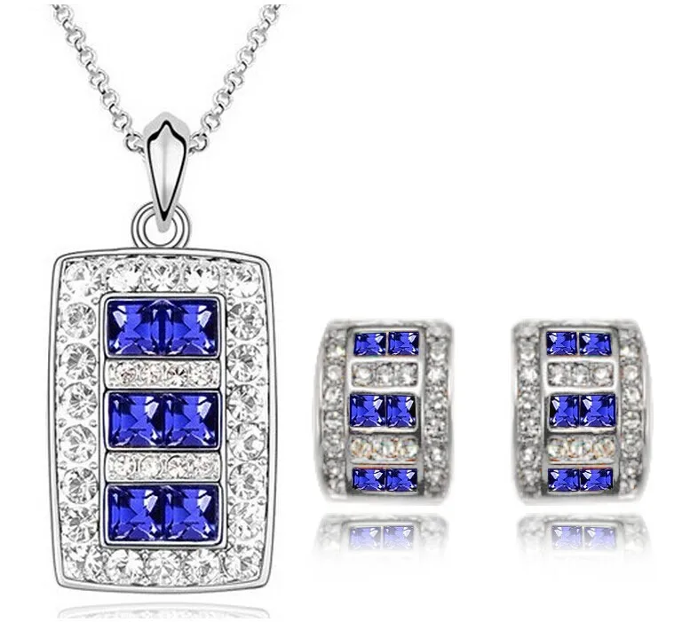 wholesale Austrian CRYSTAL zircon pendant fashion chain necklace stud earrings necklaces&amppendants Jewelry Sets free ship | Украшения и