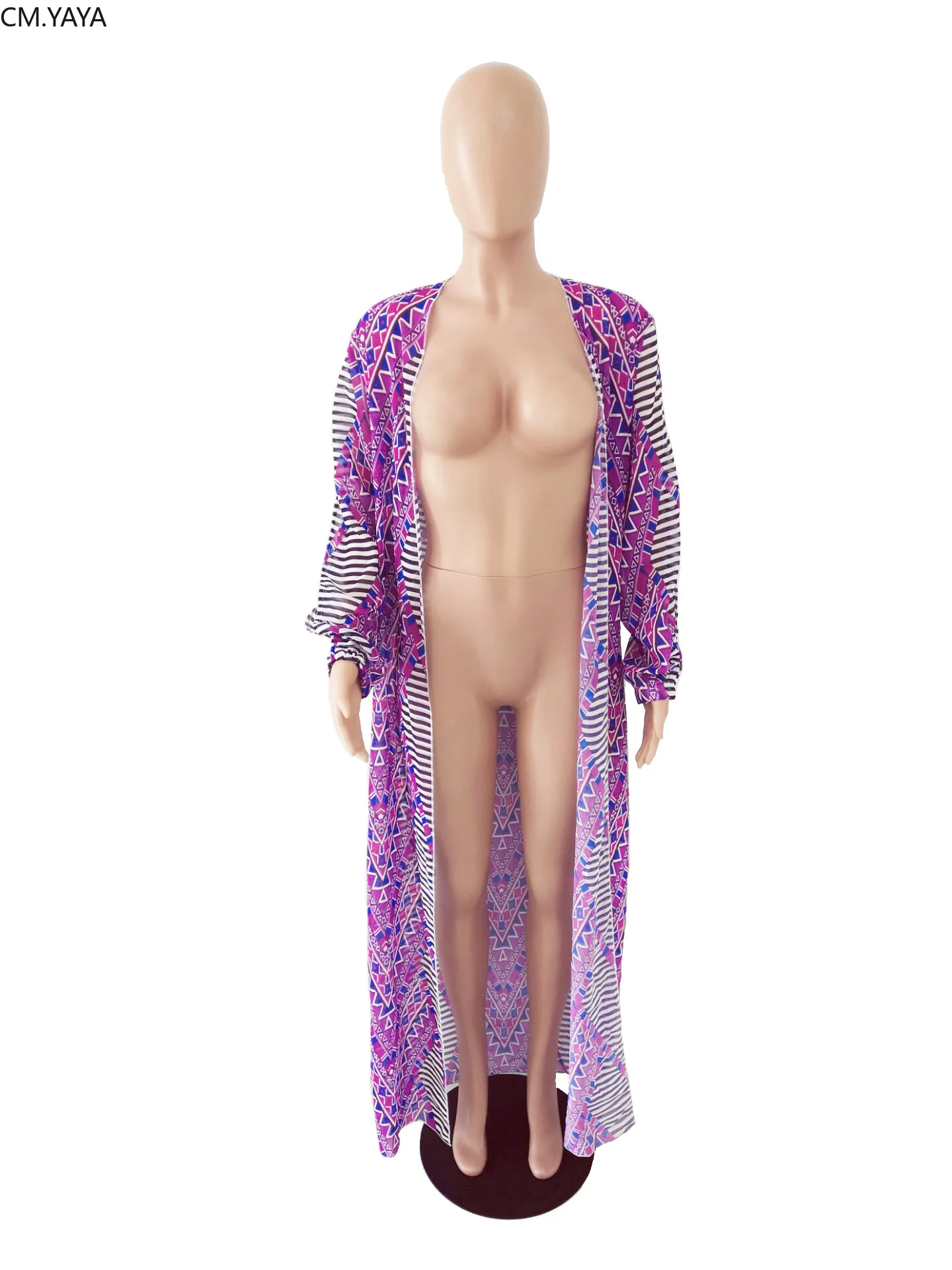 Женская шифоновая блузка с геометрическим принтом длинная винтажная