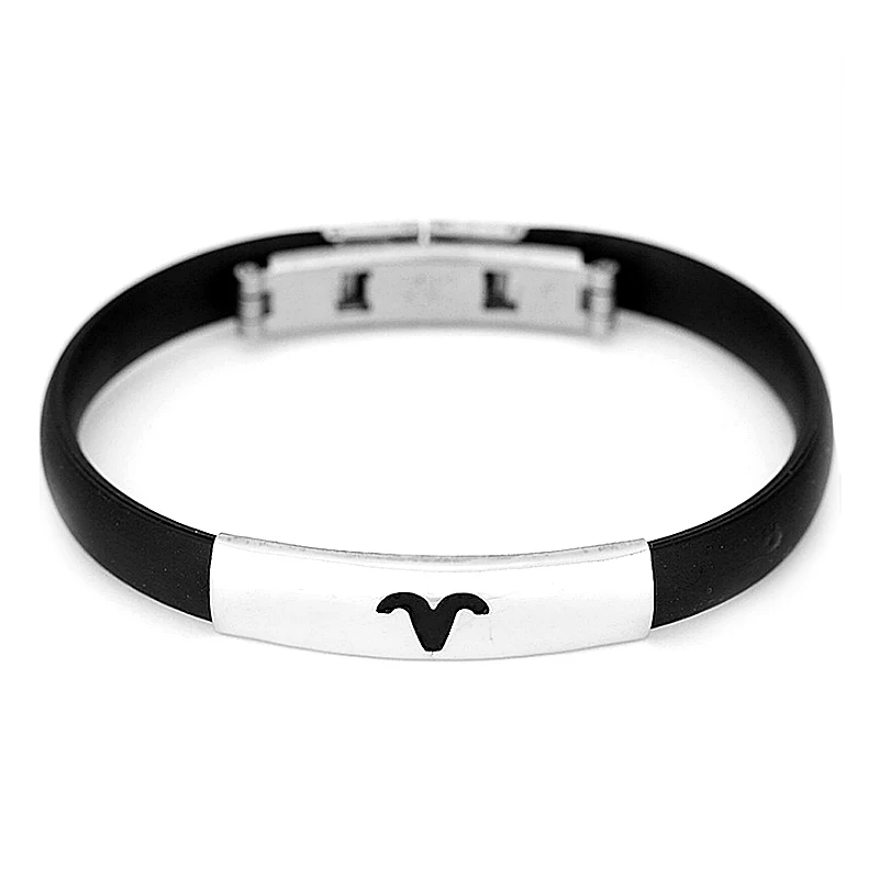 Stainless Steel 12 Constellations Black Silicone Rubber Bracelets Mens Bangle Wristbands Pulsera Jewelry | Украшения и аксессуары